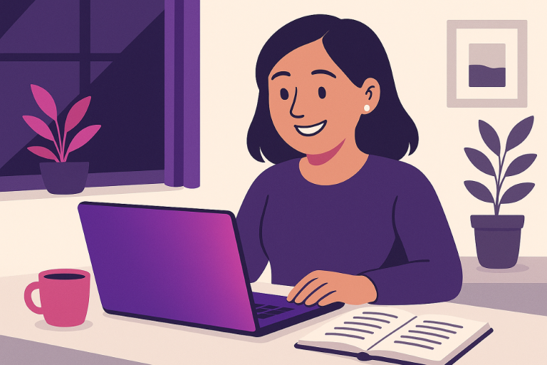 Adult learner using laptop for government-funded courses