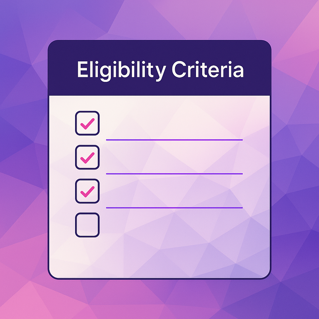 Lo-fi wireframe titled “Eligibility Criteria” against a vibrant geometric background, illustrating eligibility for Level 2 courses. funded online courses, free online courses, government-funded courses and