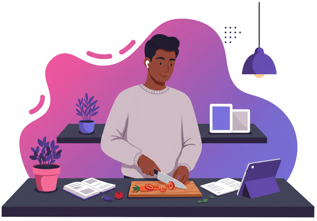 Alt text: “Adult learner exploring nutrition and mental health through a free nutrition course”