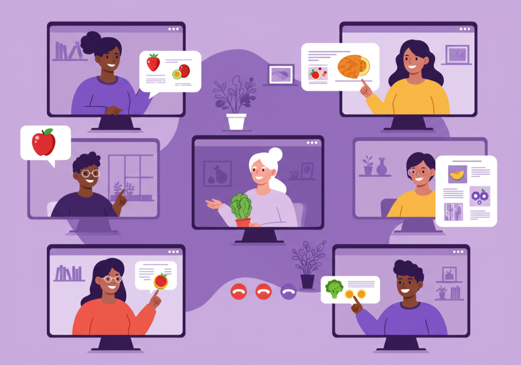Alt text: “Learners discussing nutrition and mental health in an online course”